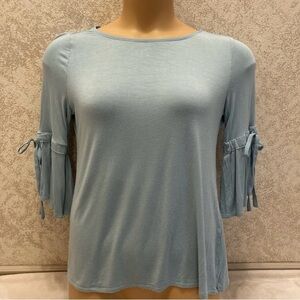 White House Black Market Seafoam Green Blouse with Tie Sleeves